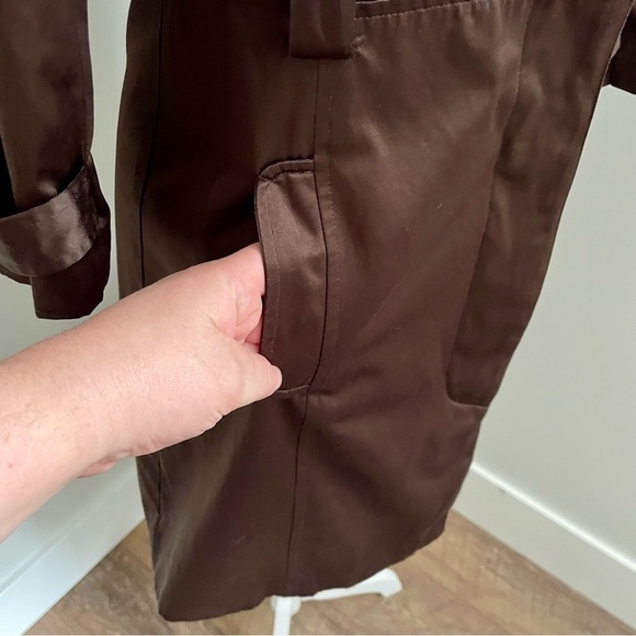 Bebe Vintage Y2K Brown Satin Trench Coat Double Breasted Size Extra Small - Picture 8 of 11